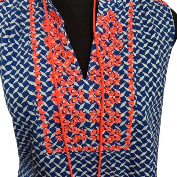 ⭐️J. Crew Blue and Pink Embroidered Top With Tassels Size 6 - Picture 4 of 5